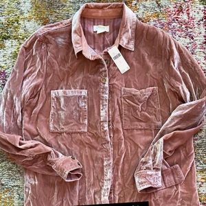 Anthropologie pink velvet button up NWT size 4